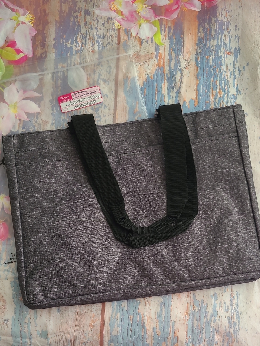 Thirty One Everyday Essential Tote Charcoal Crosshatch NEW
